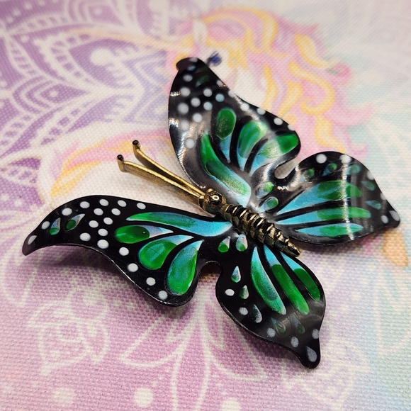 Vintage Green and Blue Butterfly Brooch - Picture 5 of 6